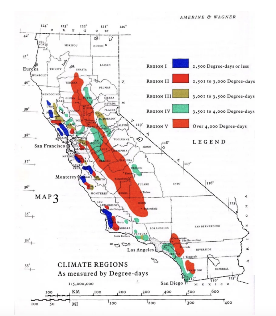 map of California showing winkler scale regions